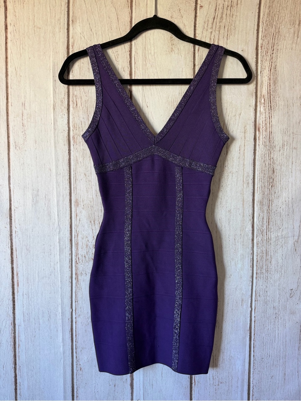 Guess Los Angeles Purple Glitter Bandage Bodycon Dress Size XS